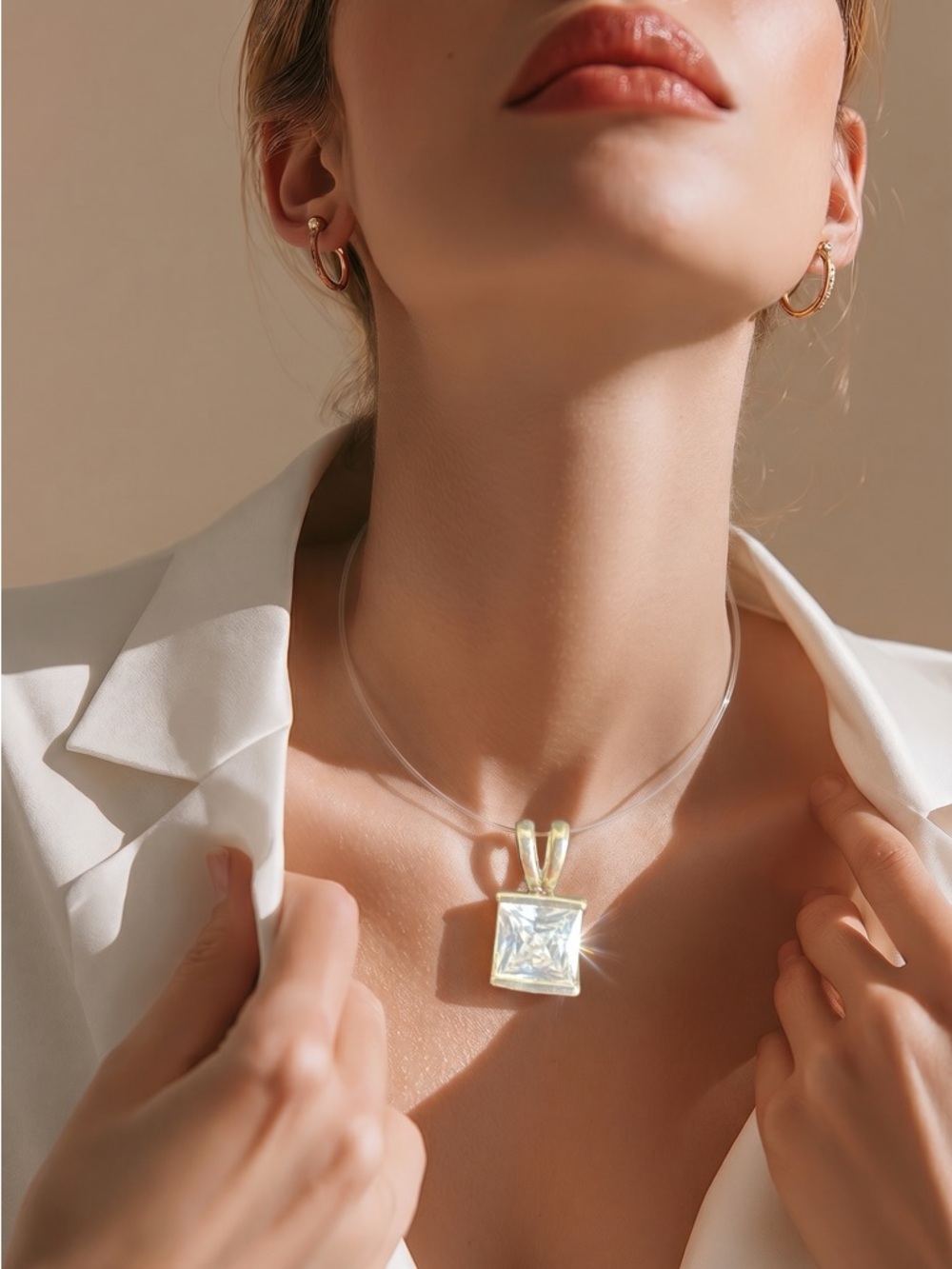 Claire's Gold-Tone Square Crystal Pendant Necklace